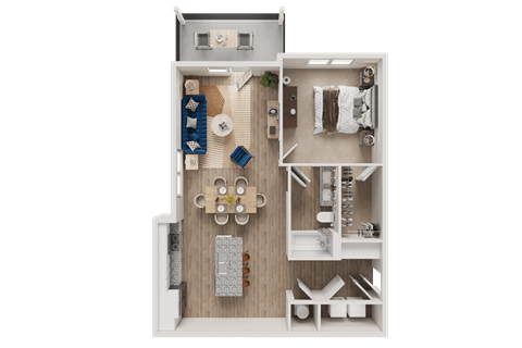 One Bedroom B Floor Plan at The Landings at Hard Scrabble, South Carolina